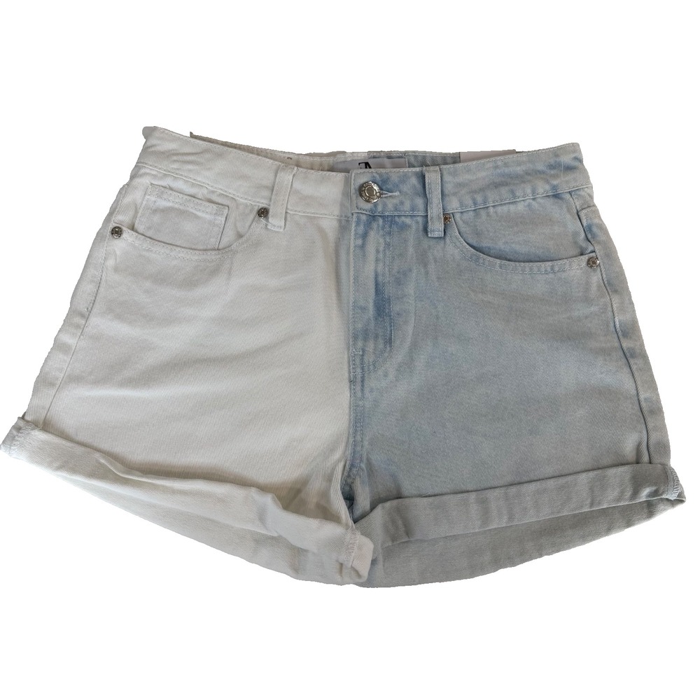 Flying Angel Two Tone Denim Shorts High Rise 13/31 Blue White Cuffed